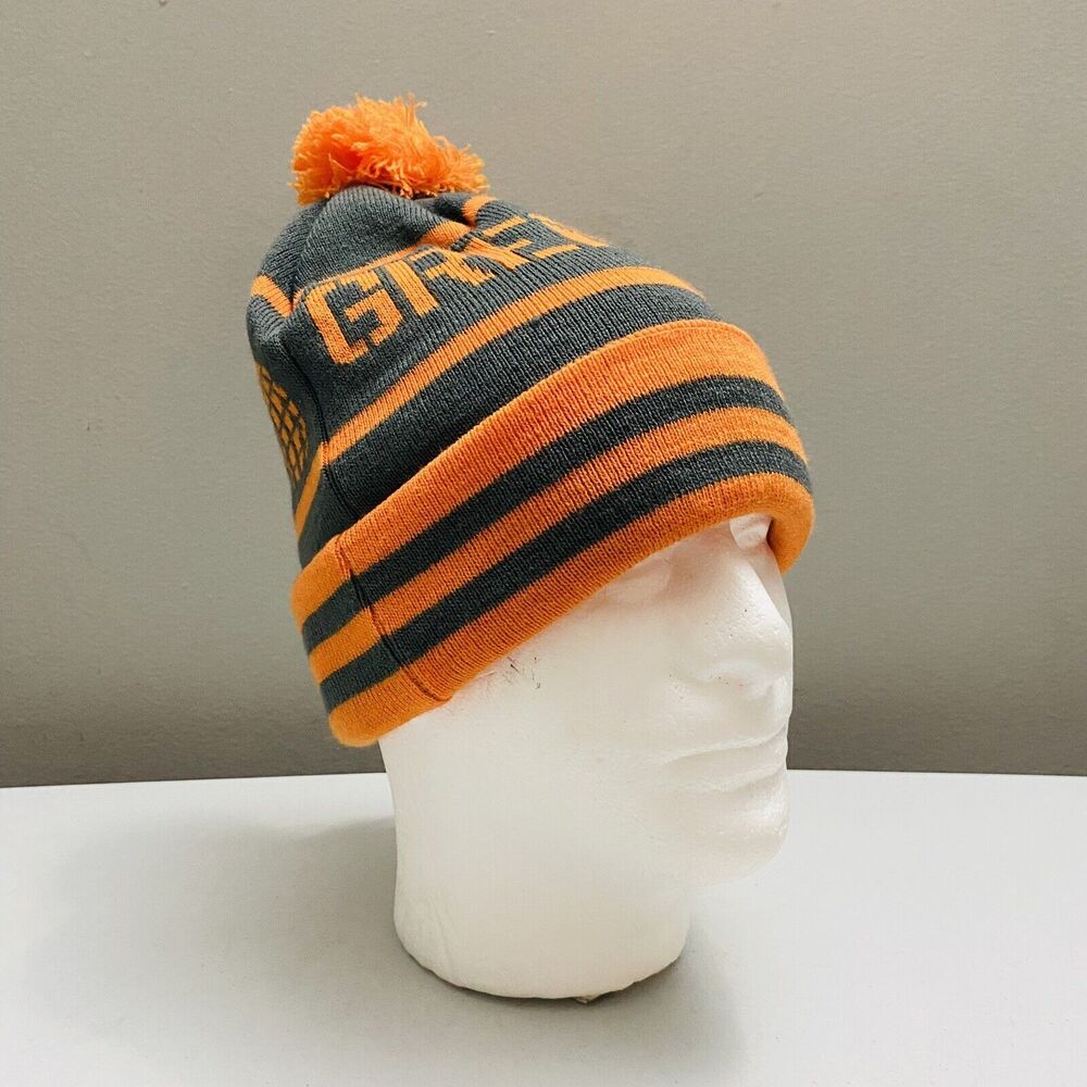 Grenade Letterhead Striped Winter Pom Knit Beanie Cap Hat Orange/Gray One Size - Picture 4 of 8